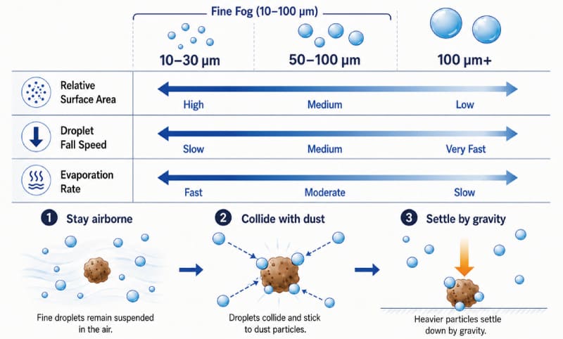 How Fine Fog Captures Airborne Dust