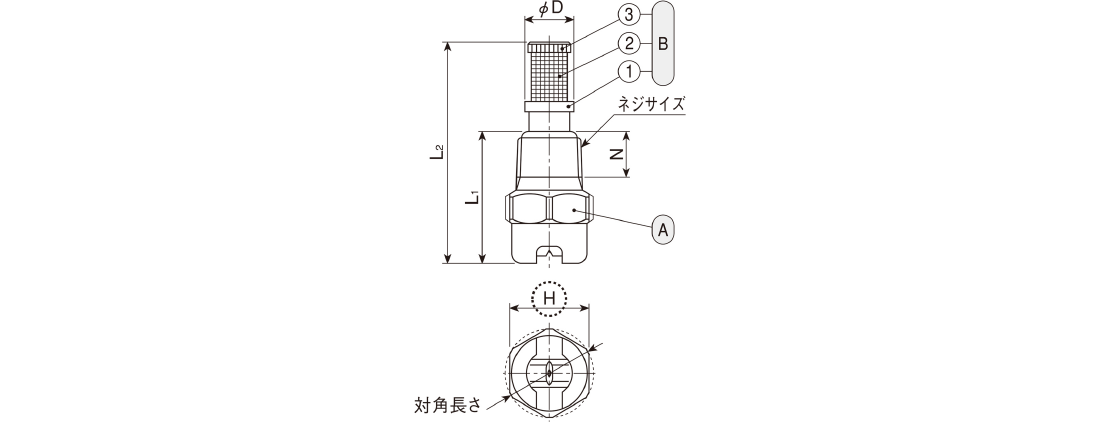 六角形状ノズルの外接円寸法図面